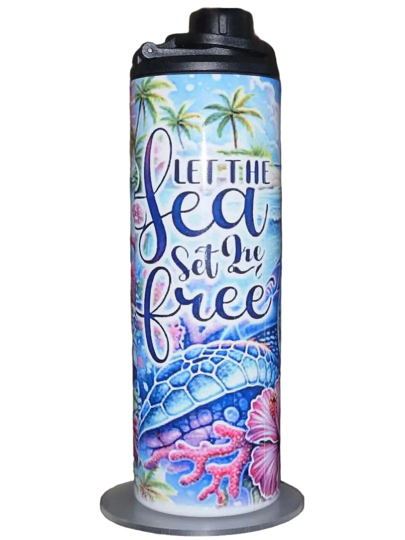 20oz Sea Turtle Water Bottle | Let the Sea Set You Free Tumbler | Tropical Beach Drink Bottle