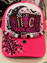 💗🕷️ Witch 100% That — Pink Spooky Glam Trucker Hat