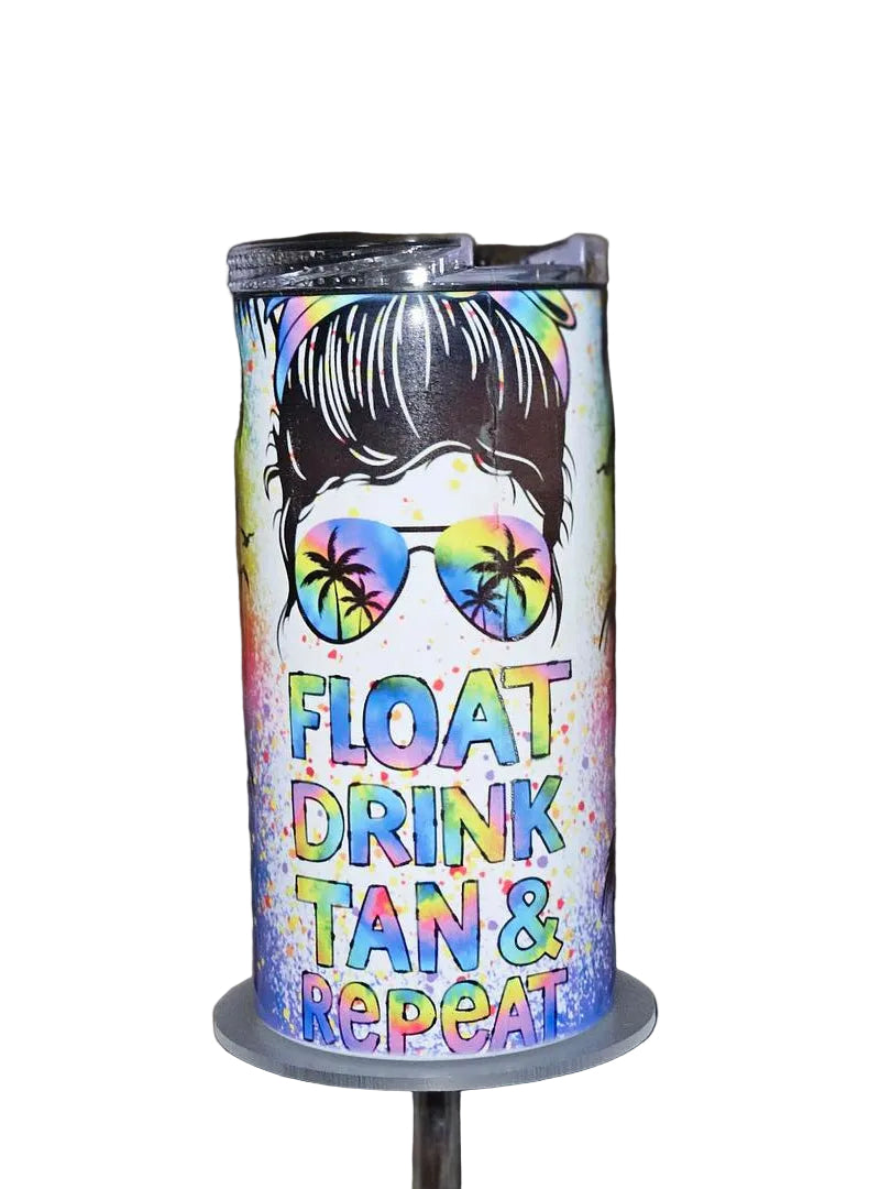 Float Drink Tan & Repeat 4-in-1 Can Cooler | Beach Can Cooler | Tropical Drink Holder