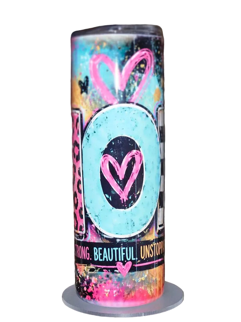 MOM – Strong, Beautiful & Unstoppable | 20oz Hogg Skinny Sublimation Tumbler