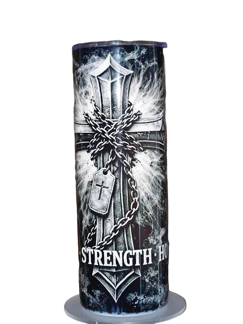 Faith • Strength • Honor Cross | 20oz Hogg Skinny Sublimation Tumbler