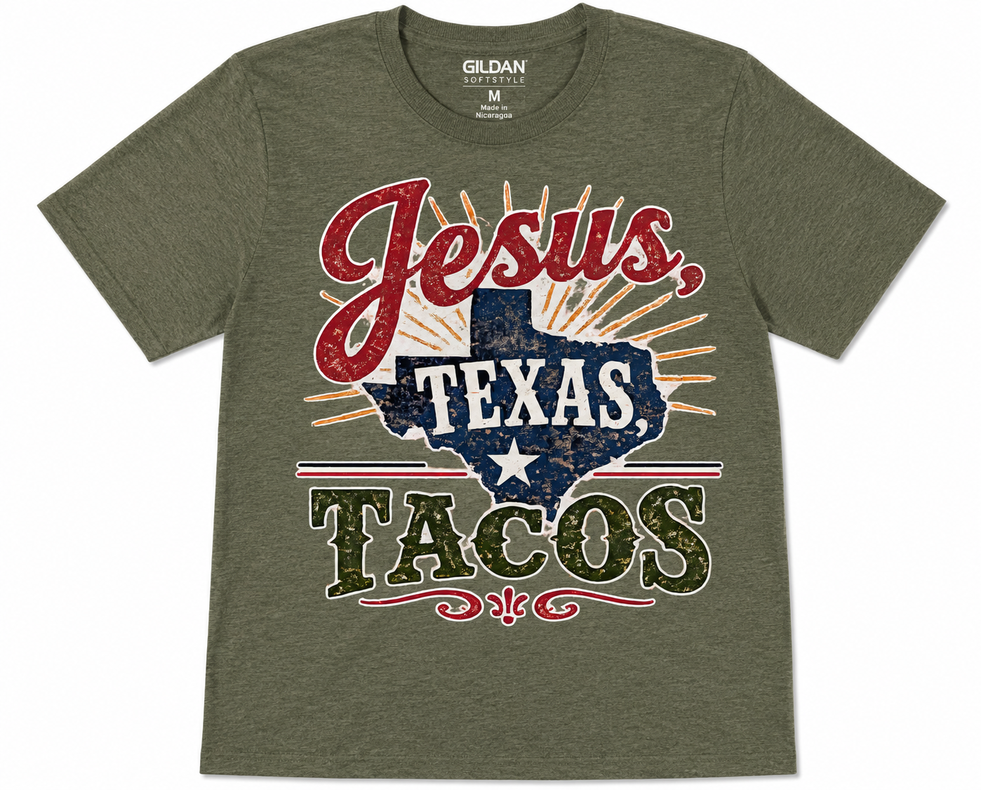Jesus, Texas, Tacos | Vintage Western Graphic T-Shirt | Gildan Softstyle DTF Tee