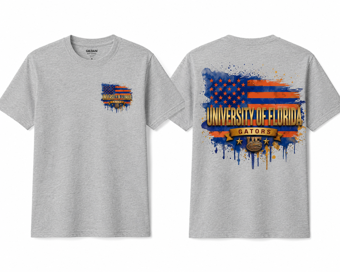 University of Florida Inspired Gators Flag Graphic T-Shirt | Gildan Softstyle® Unisex Tee | Front & Back DTF Printed Shirt