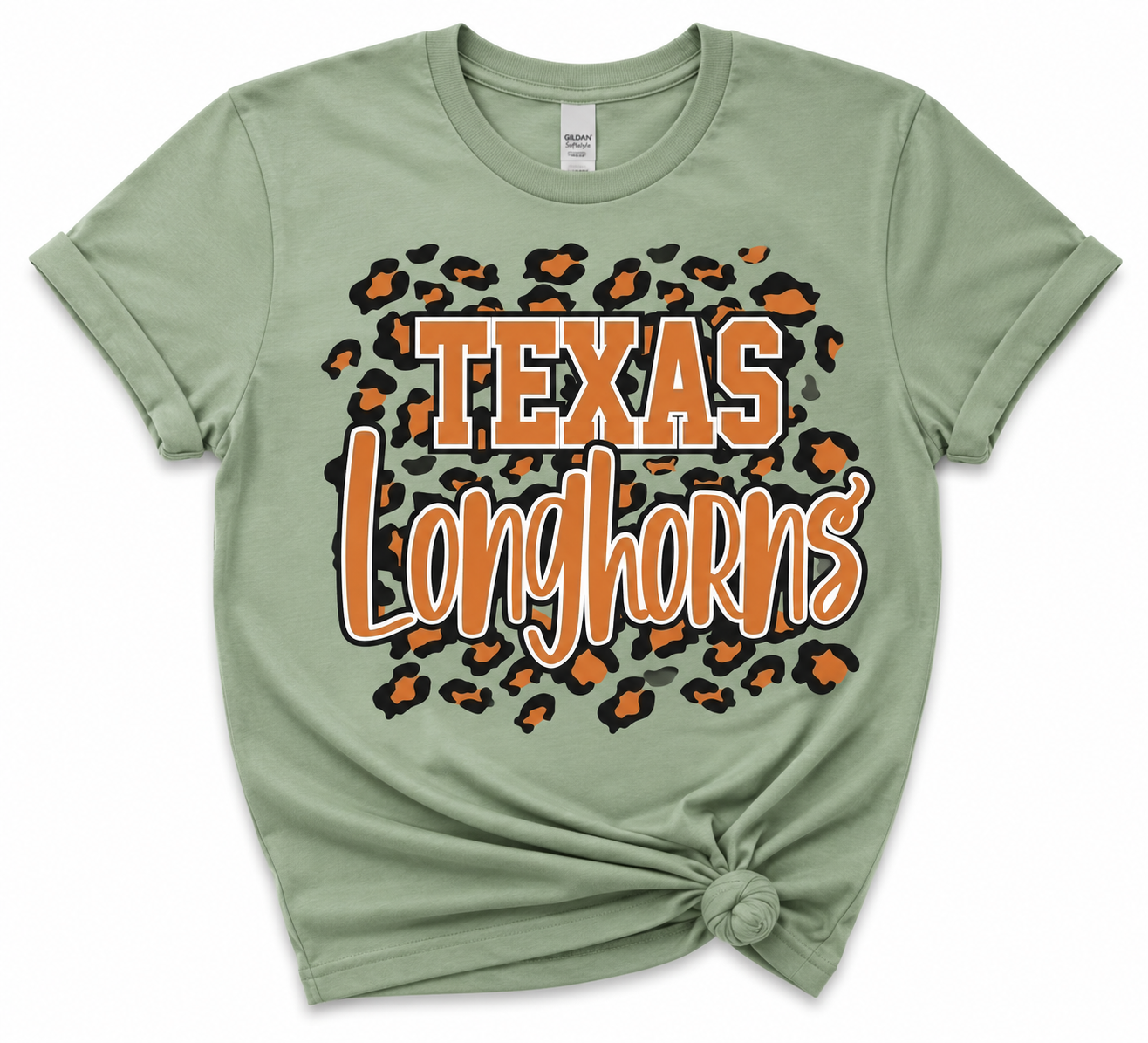 Texas Longhorns Leopard Graphic Tee | University of Texas Inspired DTF Shirt | Softstyle Boutique Game Day T-Shirt