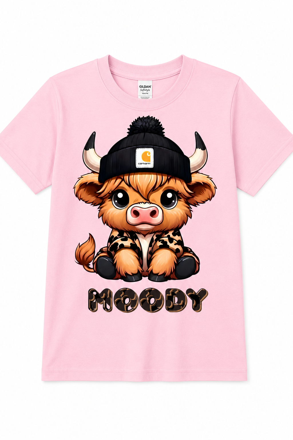 Moody Highland Cow Youth Graphic Tee | Cute Western Cow DTF Shirt | Softstyle Boutique Kids T-Shirt