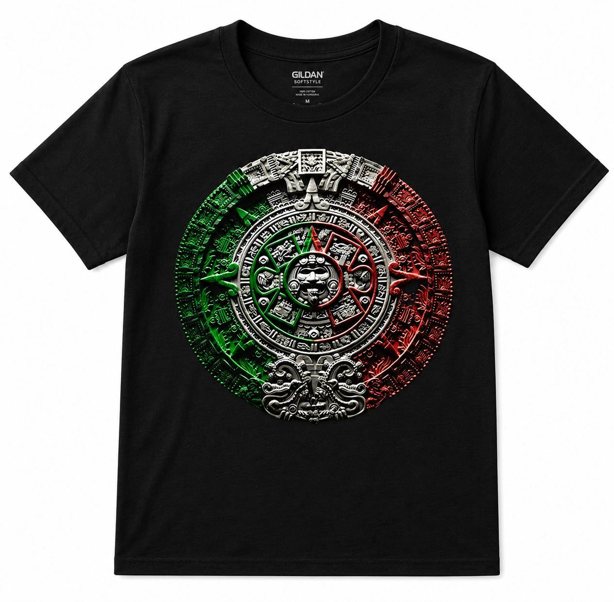 Youth Mexico Aztec Calendar T-Shirt | Black Softstyle Tee | Mexican Heritage Graphic Shirt