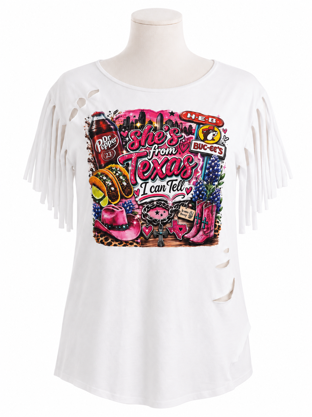 She’s From Texas | White Fringe Graphic Tee