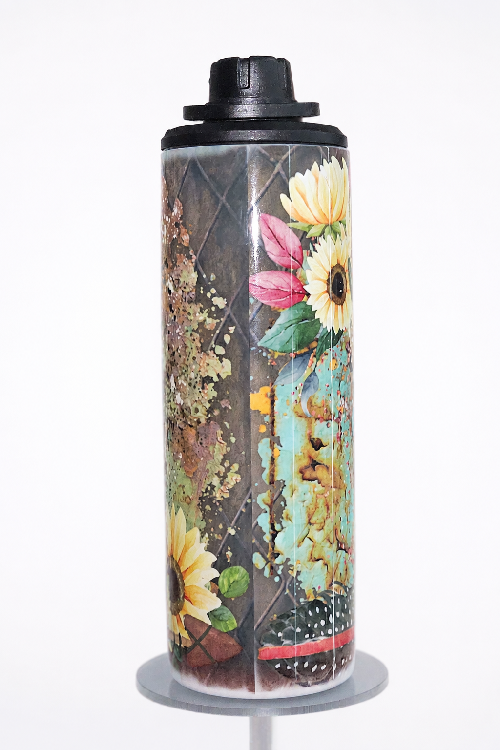 Western Sunflower Cow Skull 20 oz Insulated Water Bottle | Turquoise Rustic Sublimation Tumbler | Cowgirl Drinkware