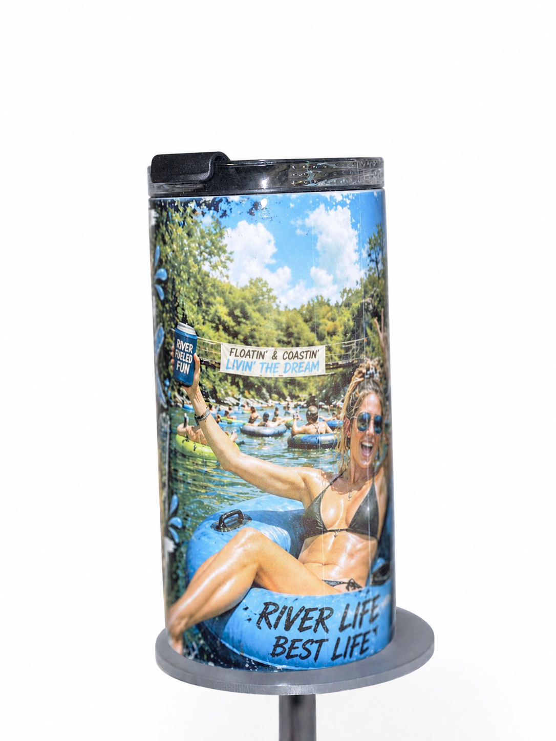Float Drink Fish Repeat 4-in-1 Can Cooler | River Life Can Cooler | Fishing & Floating Drink Holder