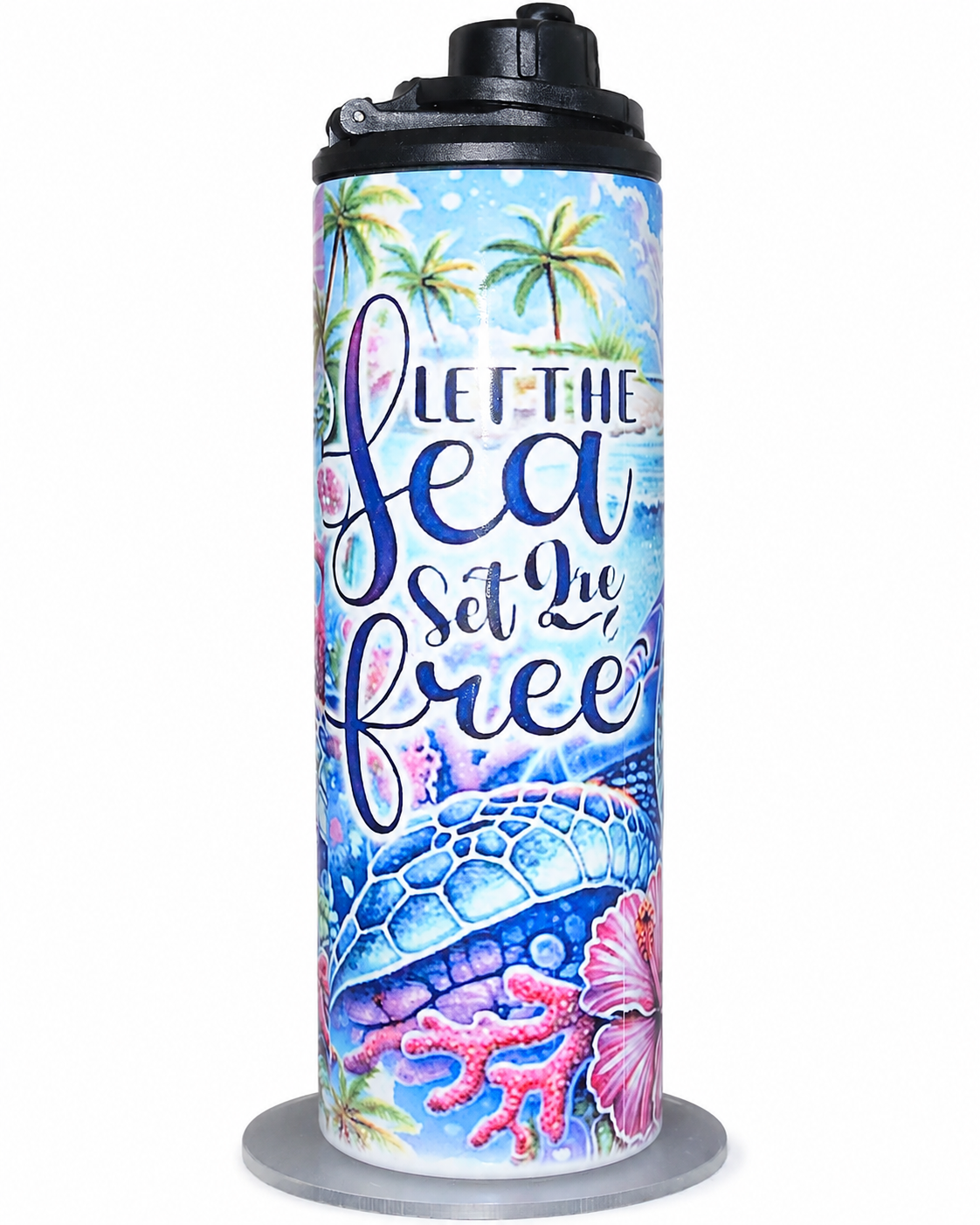 20oz Sea Turtle Water Bottle | Let the Sea Set You Free Tumbler | Tropical Beach Drink Bottle