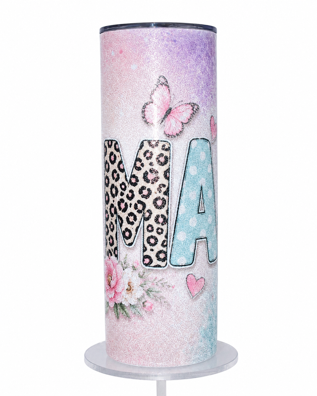 MAMA Floral Glitter Tumbler | 20oz Hogg Glitter Sublimation Tumbler