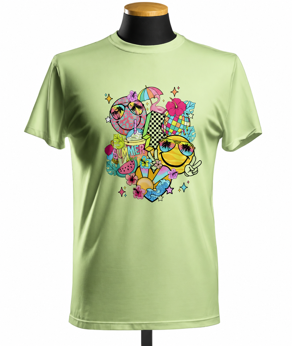 Summer Vibes Retro Graphic Tee | Colorful Tropical Vacation Shirt | Fun Summer DTF T-Shirt
