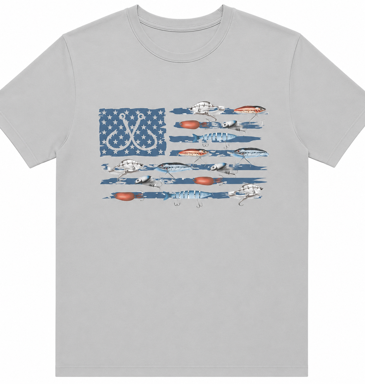 American Fishing Flag Graphic Tee | Patriotic Angler Shirt | Fishing Lure USA DTF T-Shirt