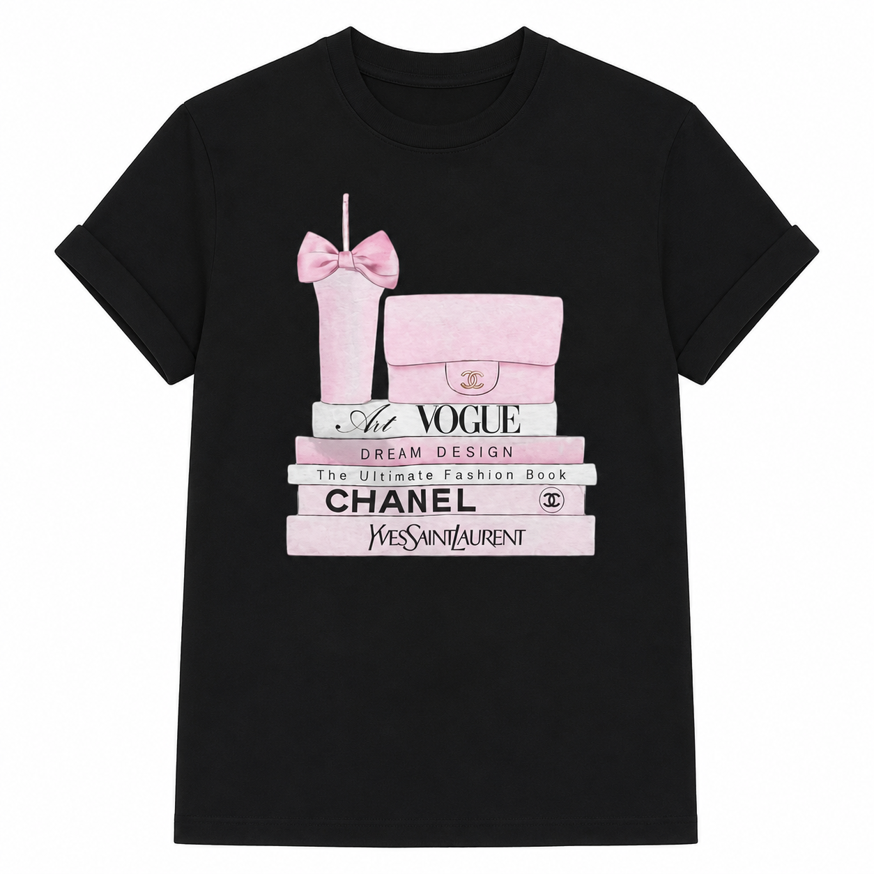 Pink Fashion Books Graphic Tee | Chic Boutique Inspired Shirt | Fashion Lover DTF T-Shirt