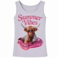 Summer Vibes Highland Cow Tank Top | Pink Pool Float Cow Graphic Tank | Rhinestone Look Summer Shirt