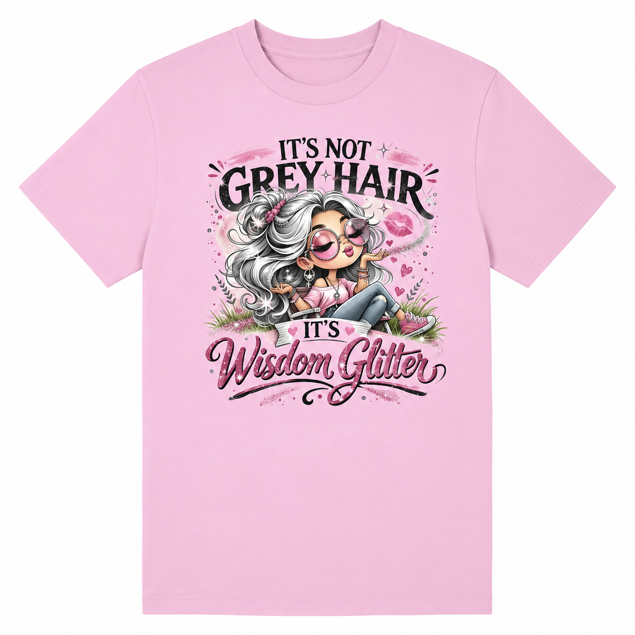 It's Not Grey Hair, It's Wisdom Glitter Graphic Tee | Funny Aging Shirt | DTF Printed Women's T-Shirt