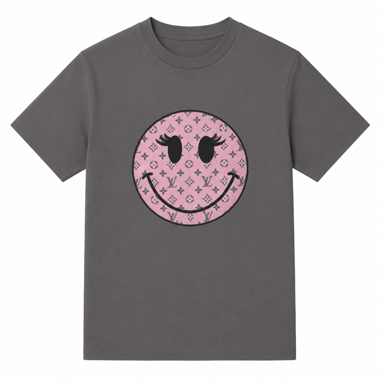 Pink Designer Inspired  LV Smiley Face Graphic Tee | Trendy Boutique DTF Shirt | Cute Smiley T-Shirt