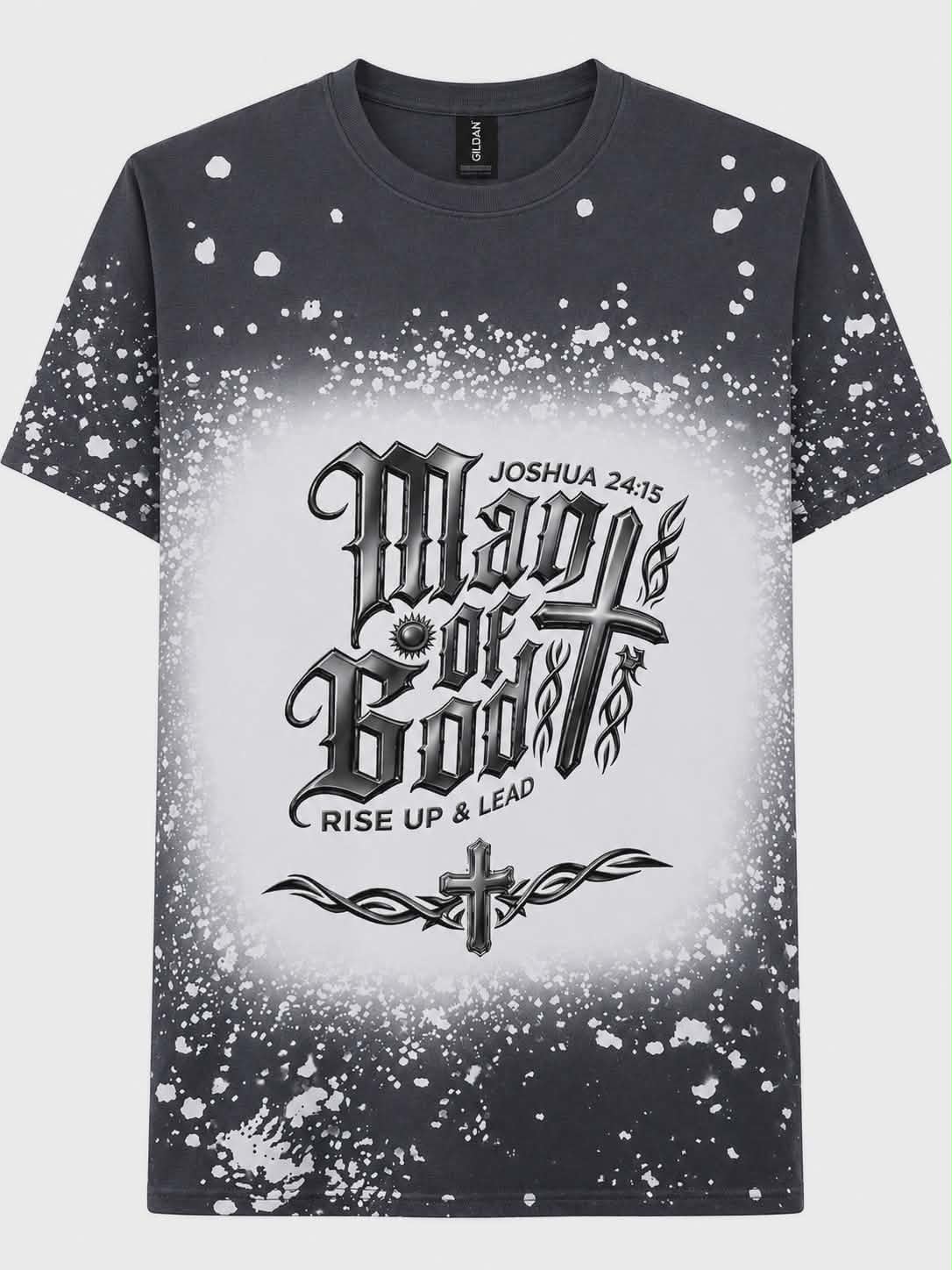 Man of God Shirt | Joshua 24:15 Christian Men's Shirt | Faux Bleach Sublimation Tee | Faith Based Graphic T-Shirt