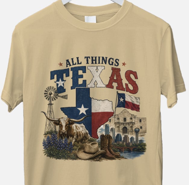 All Things Texas Graphic Tee | Vintage Texas Pride Shirt | Western DTF T-Shirt