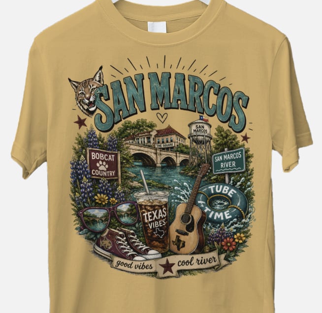 San Marcos Texas Graphic Tee | River Life & Bobcat Country Shirt | DTF Printed Texas T-Shirt