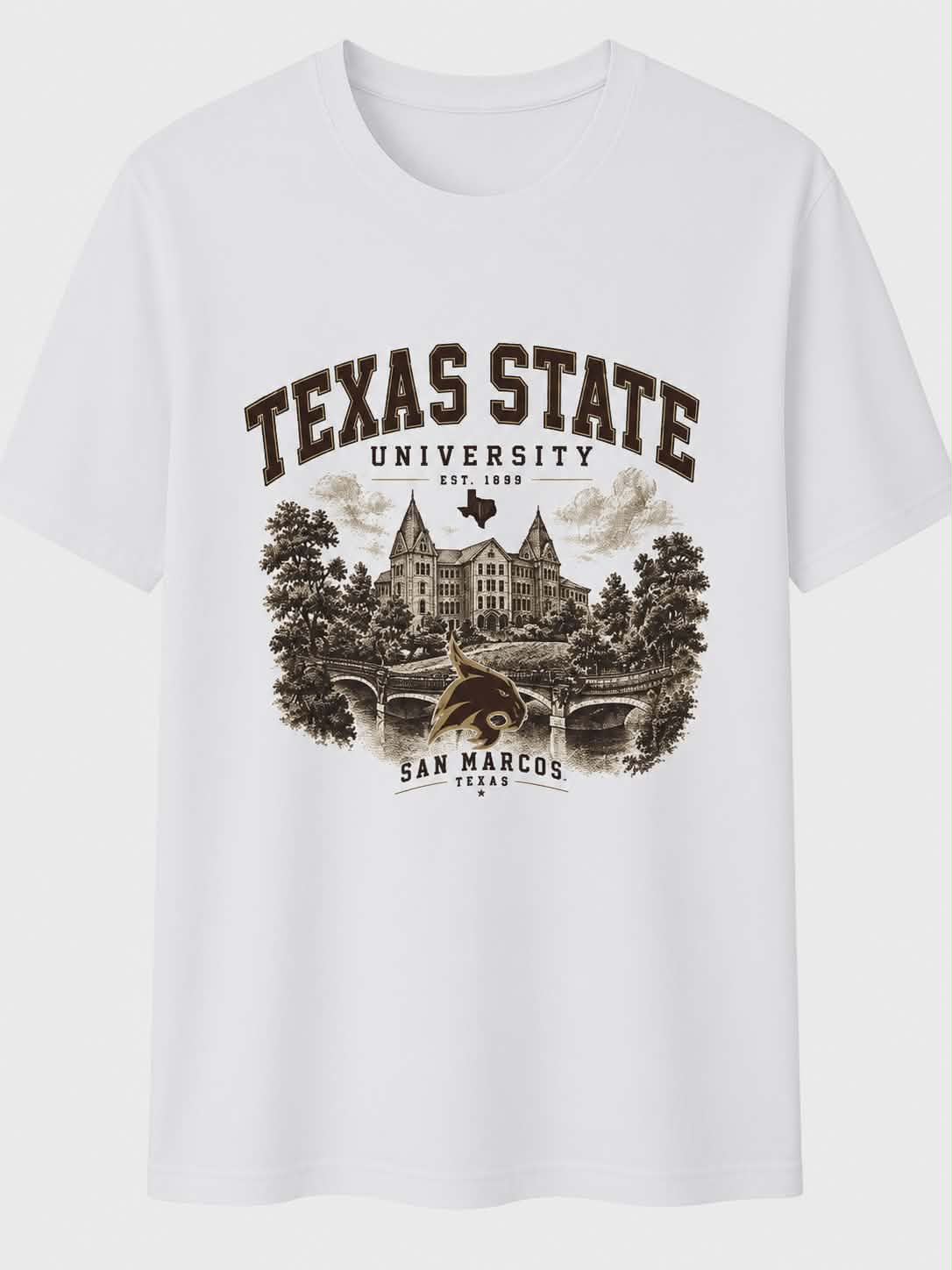 Texas State University Vintage Campus Graphic Tee | TXST Bobcats San Marcos Shirt | Collegiate DTF T-Shirt