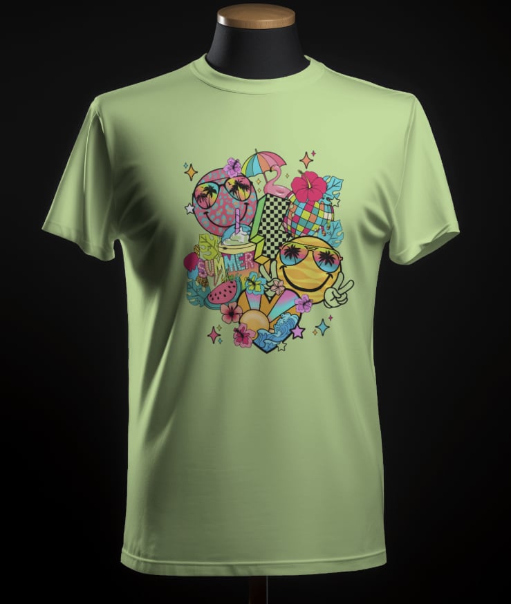 Summer Vibes Retro Graphic Tee | Colorful Tropical Vacation Shirt | Fun Summer DTF T-Shirt