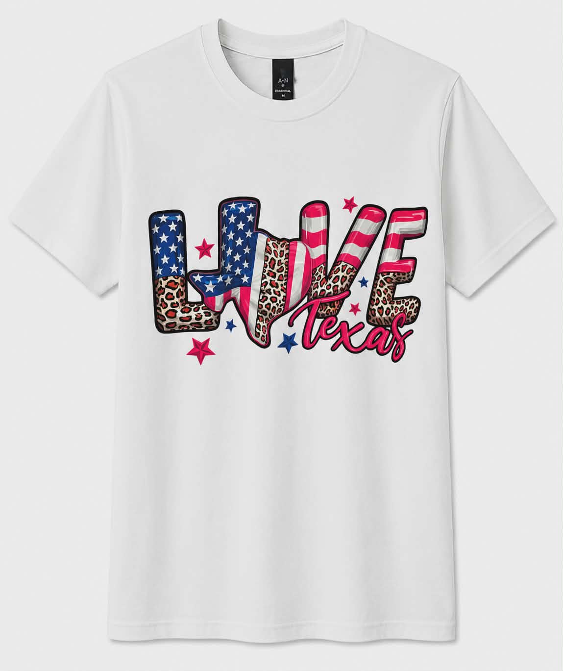 Live Texas Patriotic Leopard Graphic T-Shirt | Texas Pride DTF Tee | Red White Blue Western Shirt | Fourth of July Texas Shirt