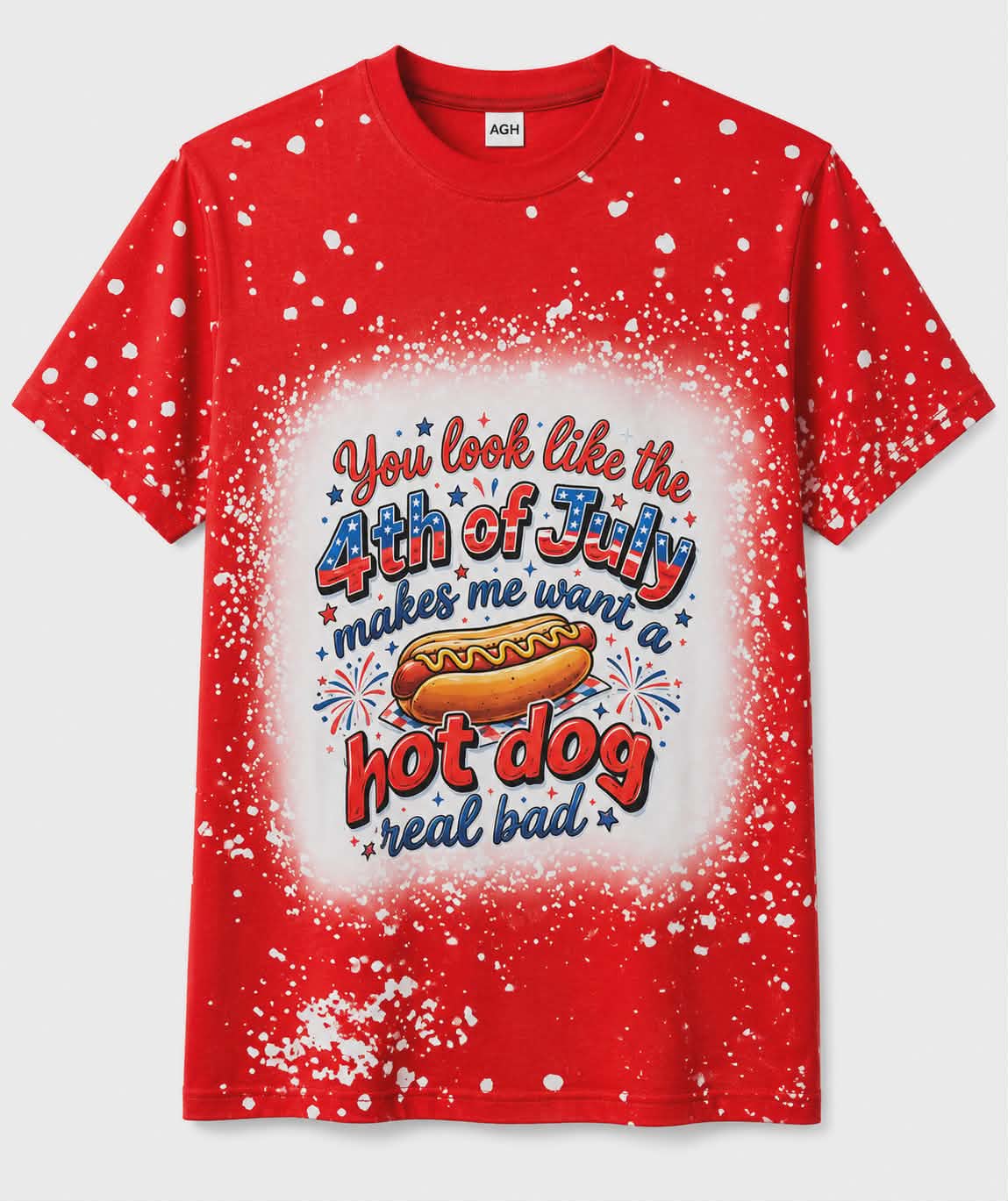 Funny 4th of July Hot Dog Shirt | Patriotic Faux Bleach Tee | Independence Day Graphic Shirt | Summer BBQ Shirt | DTF & Sublimation