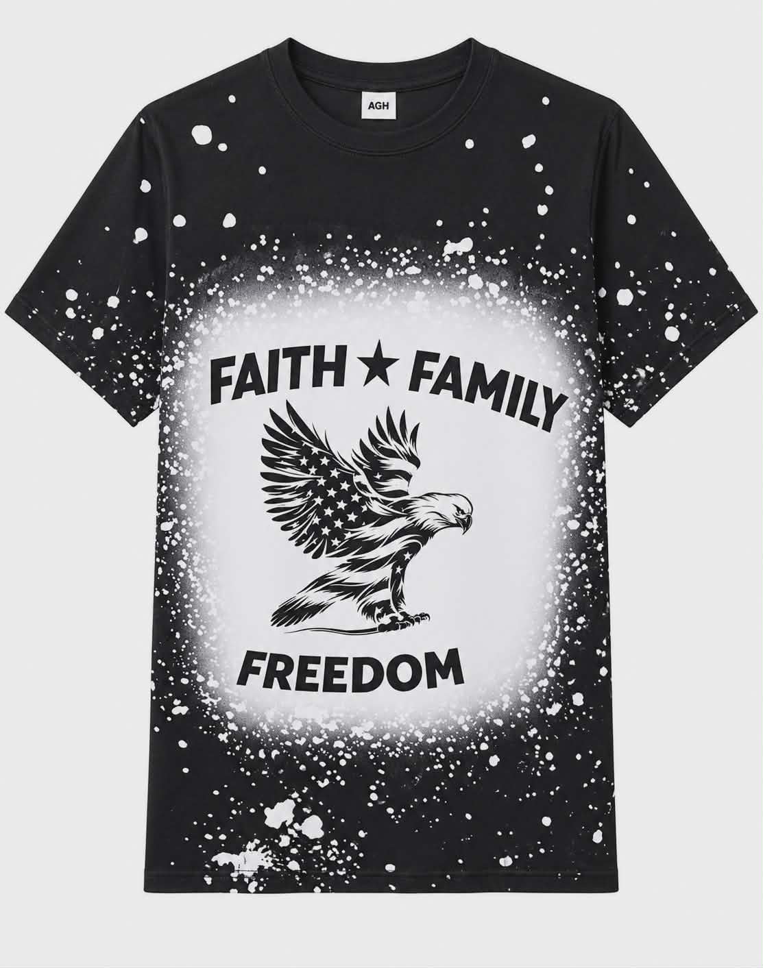 Faith Family Freedom Faux Bleach Patriotic T-Shirt | Christian Eagle Shirt | Sublimation Graphic Tee | Americana Faith Shirt