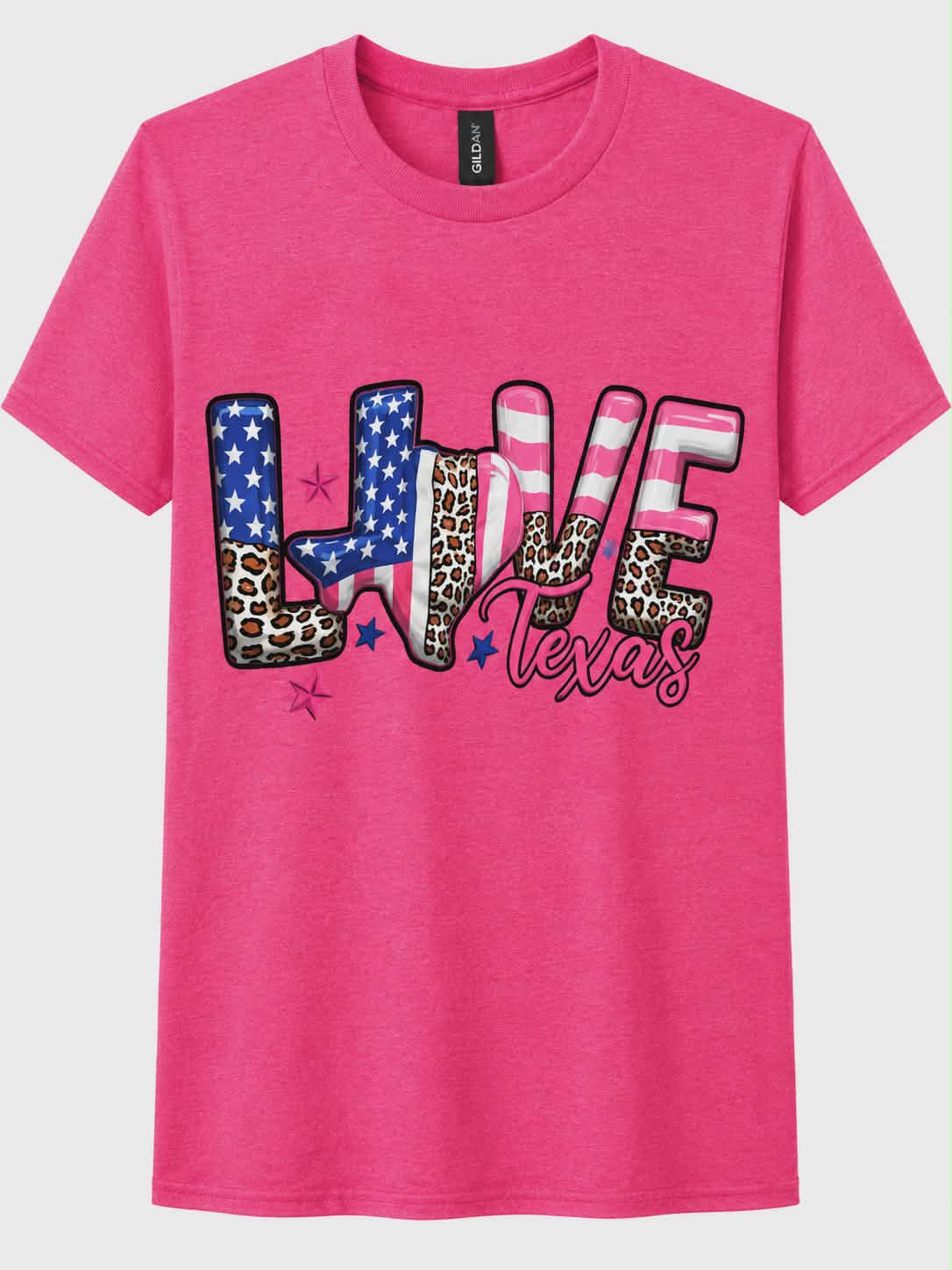 Love Texas T-Shirt | Patriotic Leopard Print Texas Graphic Tee | Cute Southern Texas Pride Shirt | Women's Country Western Tee