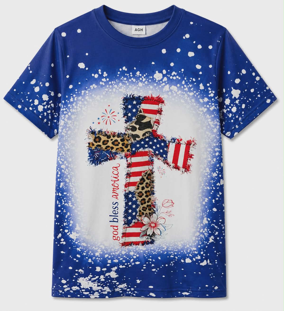 God Bless America Cross Shirt | Patriotic Christian Faux Bleach Tee | Faith & Freedom Shirt | 4th of July Christian Shirt | DTF & Sublimation