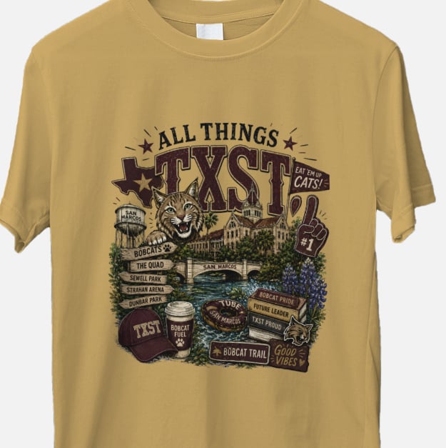 All Things TXST Graphic Tee | Texas State University San Marcos Shirt | Bobcat Pride DTF Tee
