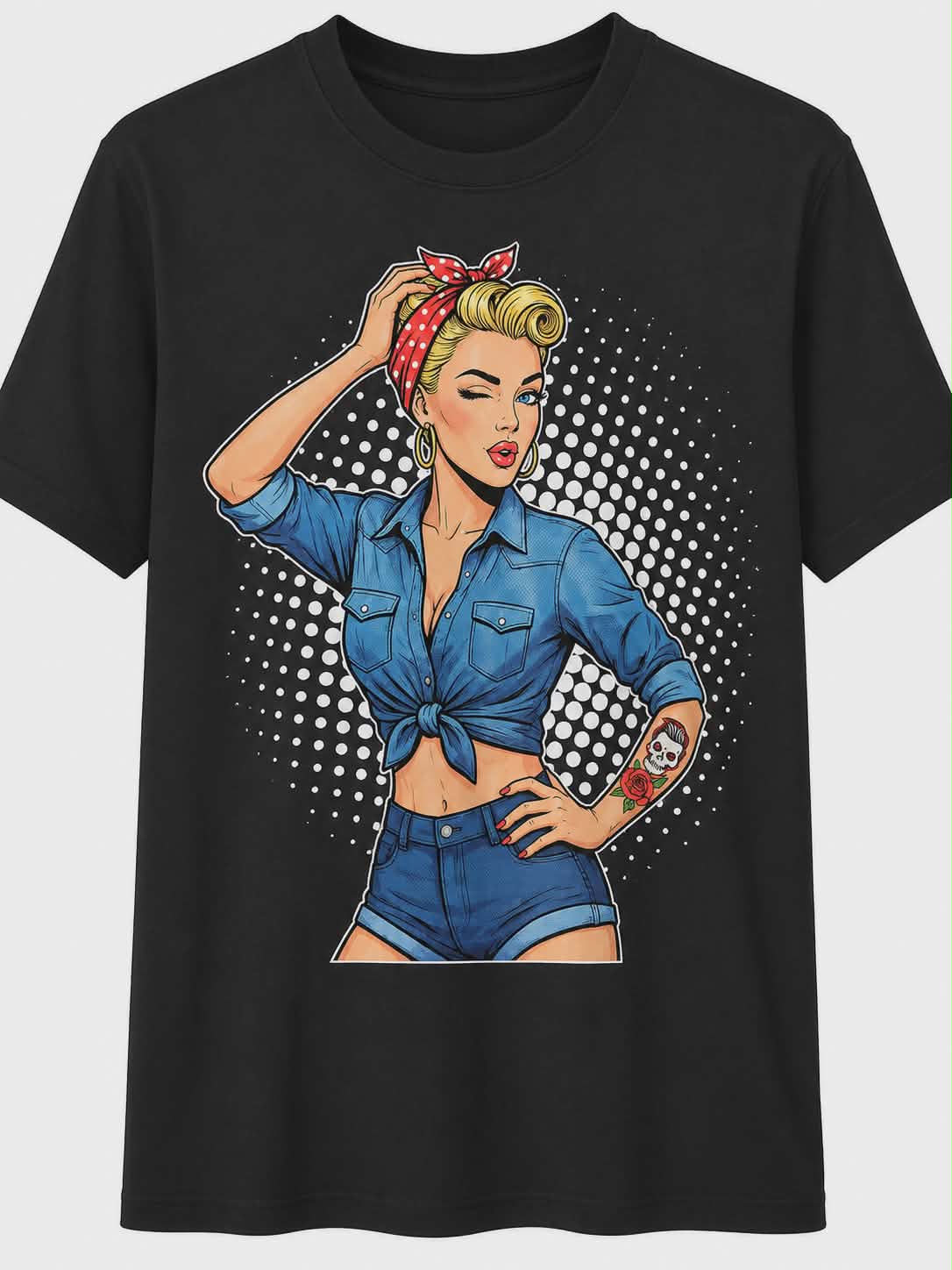 Retro Rockabilly Pin-Up Girl Graphic Tee | Vintage Tattoo Style DTF Shirt