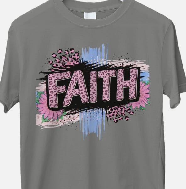Faith Floral Leopard Graphic Tee | Christian Inspirational Shirt | DTF Printed Women's T-Shirt