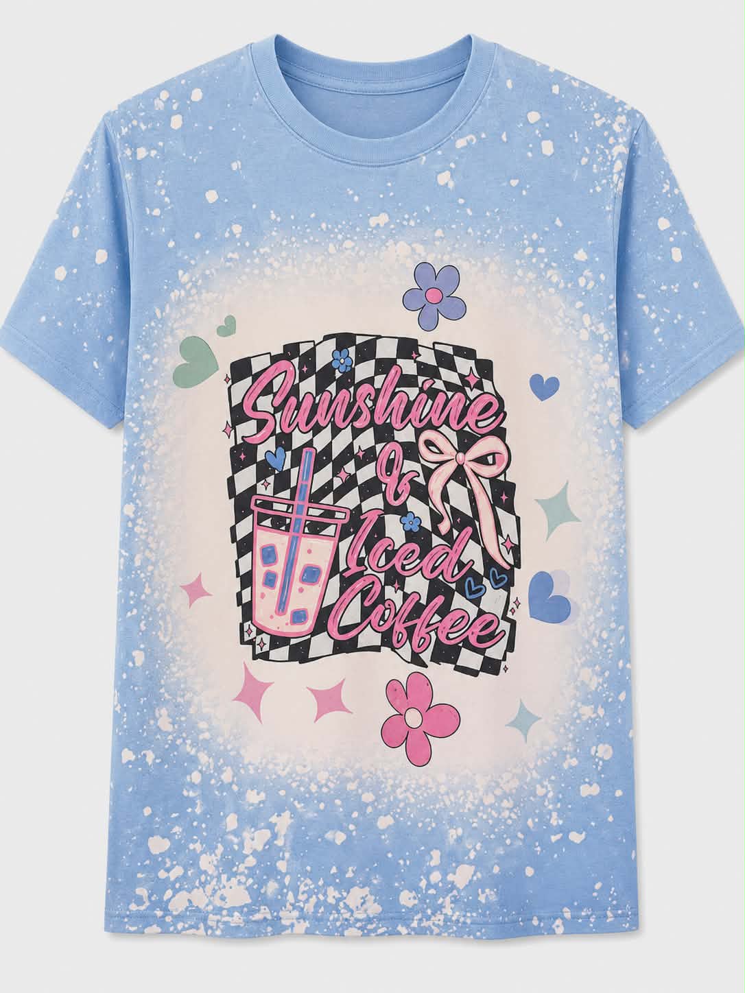 Sunshine & Iced Coffee Shirt | Faux Bleach Sublimation Tee | Cute Coffee Lover Graphic T-Shirt