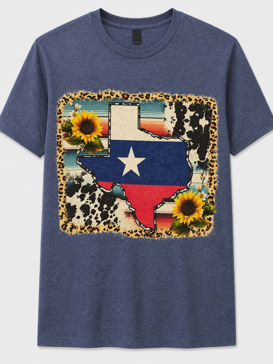 Texas Sunflower Shirt | Leopard Texas State Graphic Tee | Western Texas Pride Shirt | DTF Printed T-Shirt