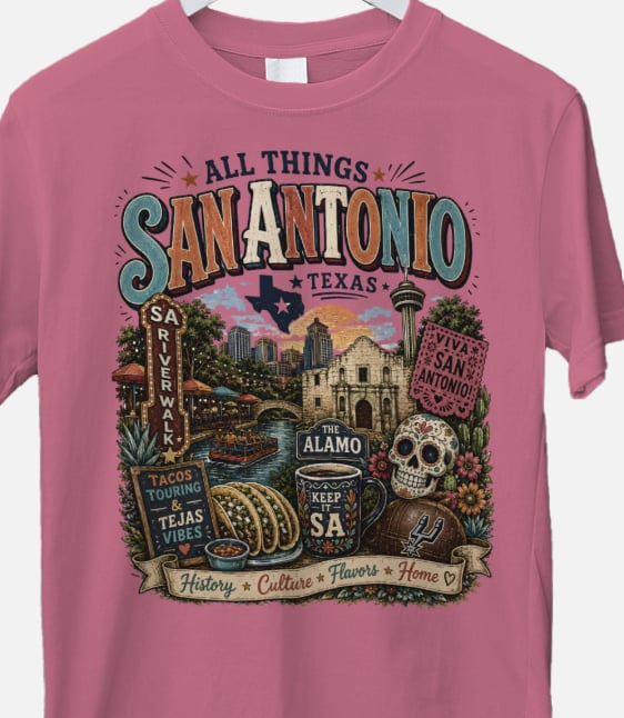 All Things San Antonio Texas Graphic Tee | River Walk & Alamo Shirt | Texas DTF T-Shirt