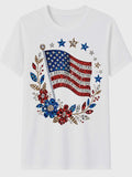 Patriotic Rhinestone Flag Graphic Tee | American Flag Floral Shirt | USA DTF Printed T-Shirt