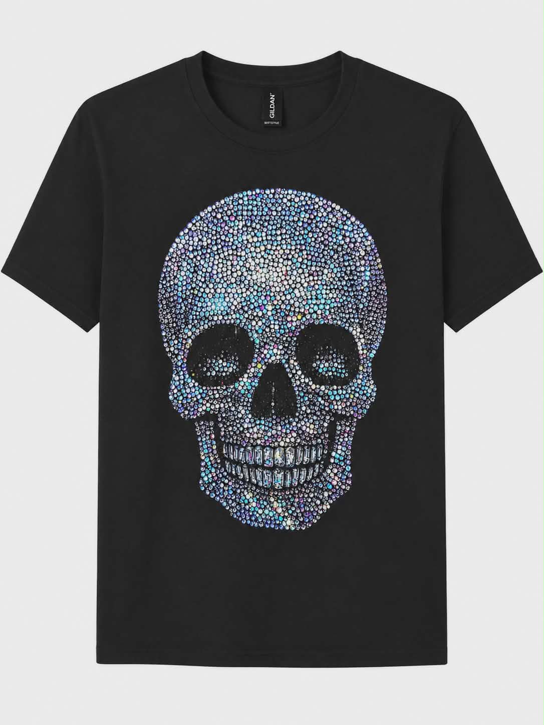 Sparkling Crystal Skull Graphic Tee | Glam Gothic Rhinestone Look Shirt | DTF Printed T-Shirt