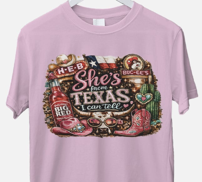 She's From Texas, I Can Tell Graphic Tee | Rustic Texas Pride Shirt | Western DTF T-Shirt