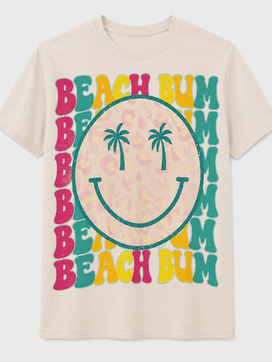 Beach Bum Smiley Face Shirt | Retro Beach Graphic Tee | Summer Vacation Shirt | Tropical DTF Printed Tee