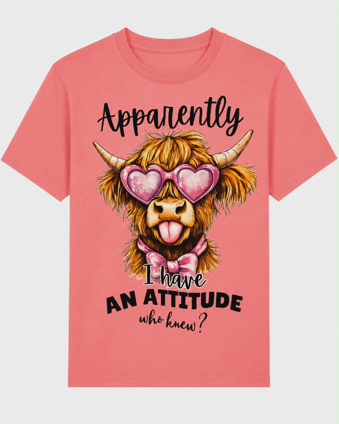 Apparently I Have an Attitude Who Knew? Highland Cow Graphic Tee | Funny Cow Shirt | Cute Western DTF T-Shirt | Cow Lover Gift