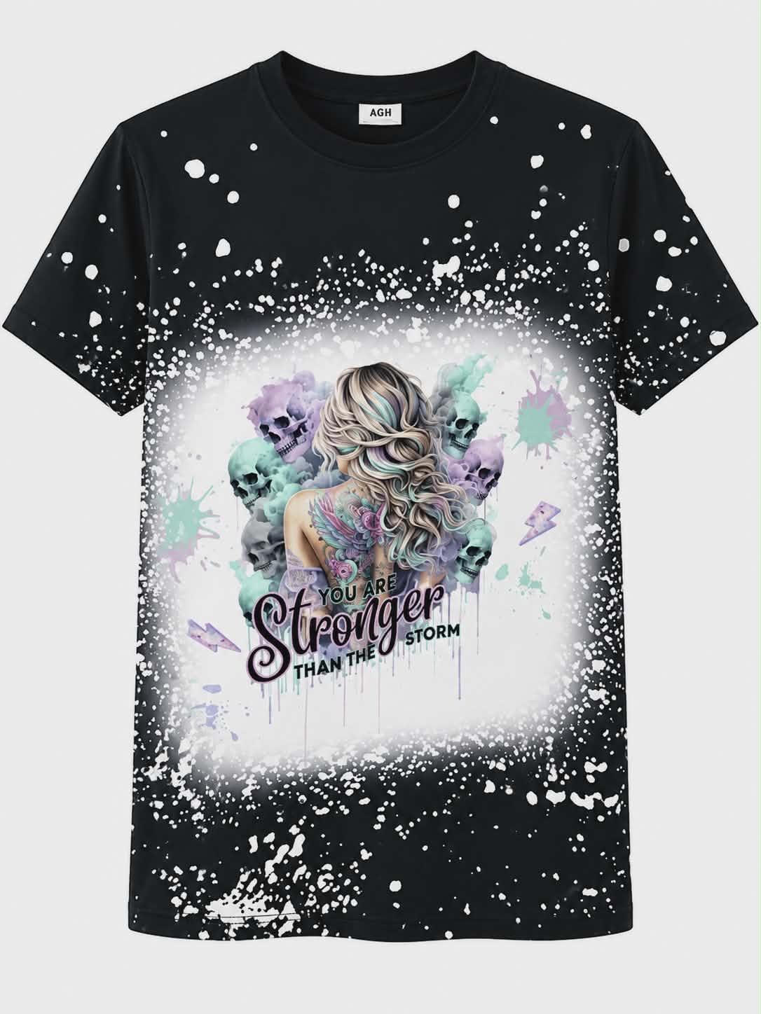 You Are Stronger Than the Storm Sublimation T-Shirt | Faux Bleach Graphic Tee | Inspirational Mental Health Shirt | Pastel Gothic Women's Tee