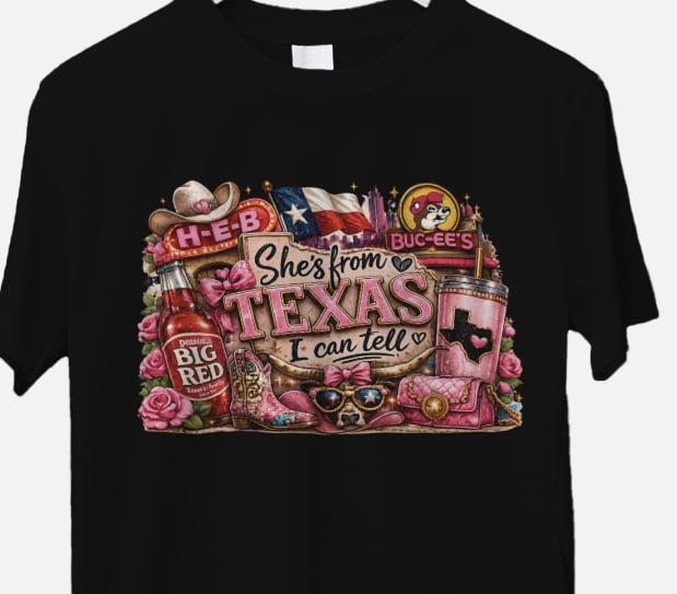 She's From Texas, I Can Tell Graphic Tee | Pink Texas Girl Shirt | Western Boutique DTF T-Shirt