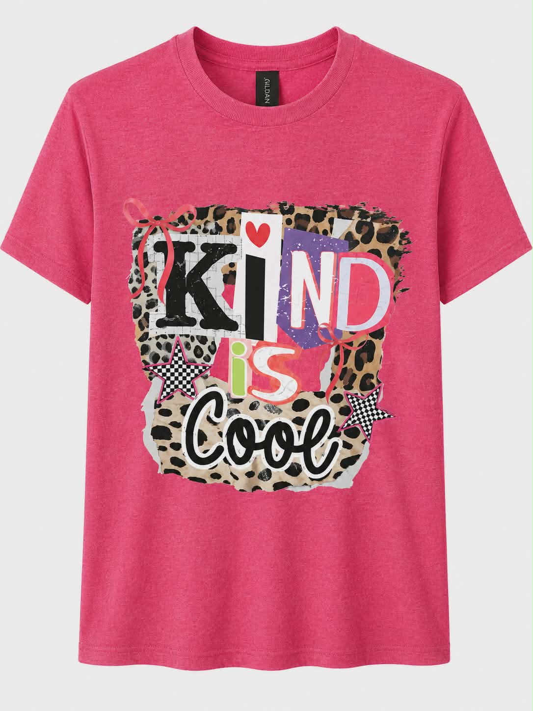 Kind Is Cool T-Shirt | Positive Kids Graphic Tee | Leopard Print Kindness Shirt | Colorful Retro School Tee