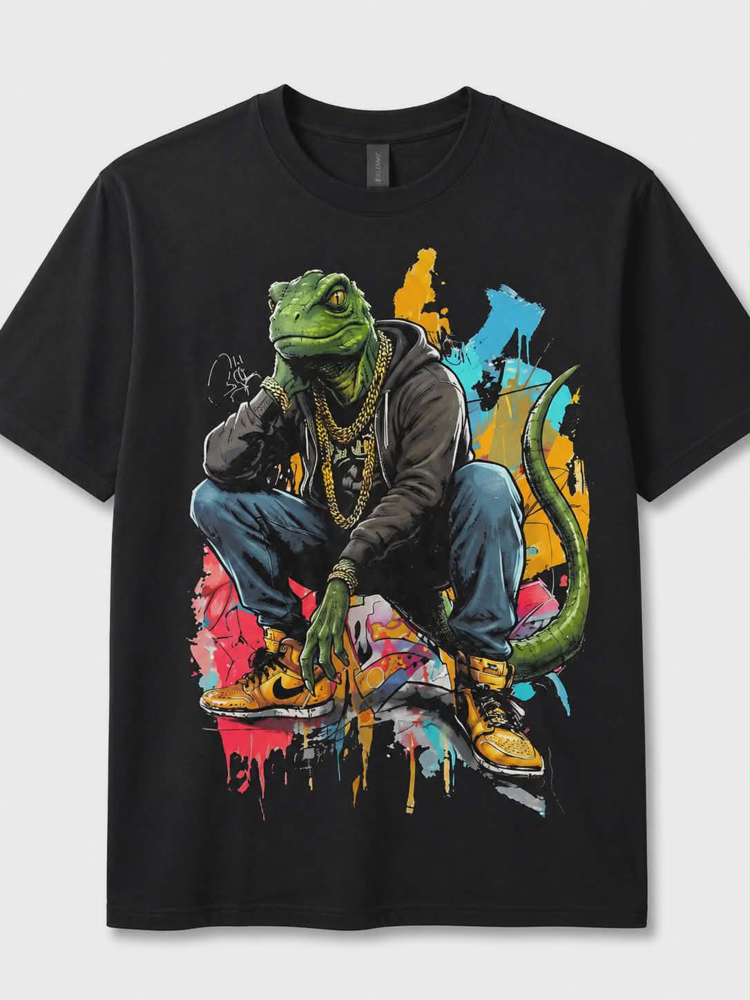 Cool Streetwear Lizard Graphic T-Shirt | Urban Reptile Hip Hop Tee | Graffiti Style Unisex Shirt