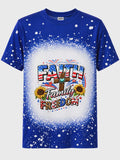 Faith Family Freedom Patriotic Faux Bleach T-Shirt | Christian Fourth of July Shirt | Sublimation Graphic Tee | Americana Faith Shirt