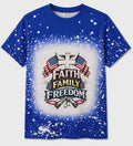Faith Family Freedom Patriotic Christian Shirt | Faux Bleach Sublimation Tee | Americana Cross Graphic T-Shirt
