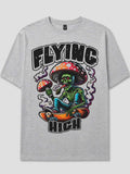 Flying High Funny Mushroom Skeleton T-Shirt | Skateboard Graphic Tee | Psychedelic Streetwear Shirt