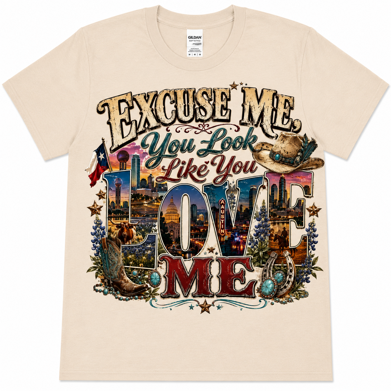 Excuse Me, You Look Like You Love Me Texas Graphic Tee | Western Country DTF Shirt | Texas Cowgirl Softstyle T-Shirt